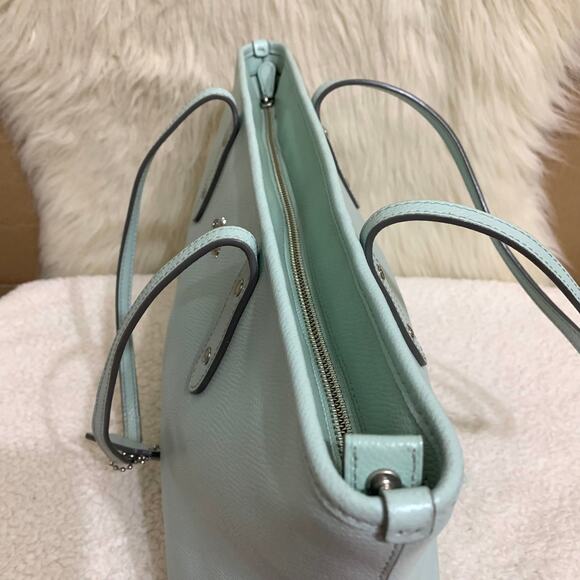 COACH Cross Grain Leather Zip Top CITY TOTE in Sea Glass F36875 - Picture 6 of 16